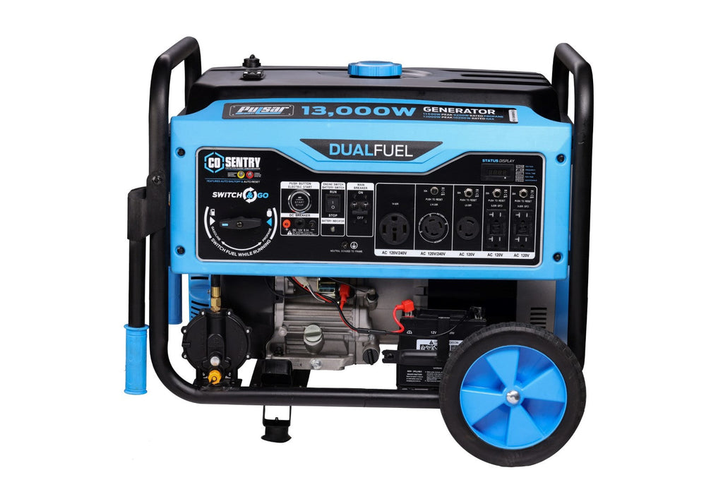 Pulsar PG13000BRCO 13,000-Watt Dual Fuel Generator with Recoil, Remote, & Push Button Start & CO Alert