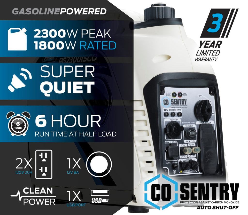 Pulsar PG2300ISCO 2,300-Watt Quiet Gasoline Powered Inverter Generator with CO Shutdown Sensor