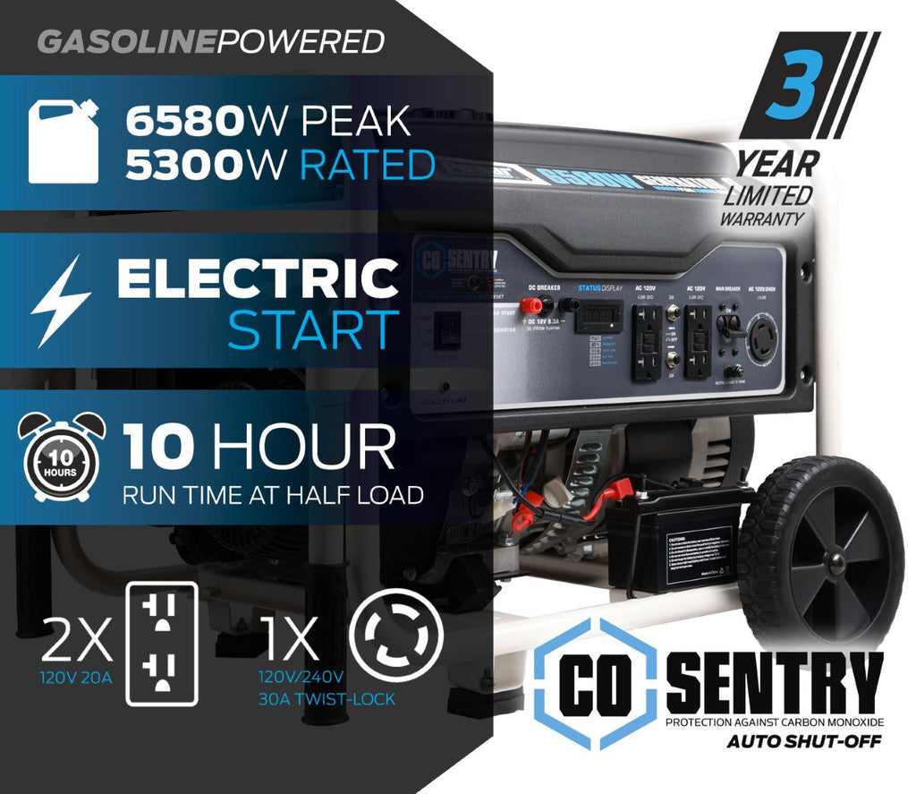 Pulsar PG6580ECO 6,580-Watt Gasoline Powered Generator with CO Shutdown Sensor
