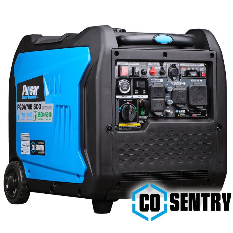 Pulsar PGDA70BISCO 7,250-Watt Super Quiet Dual-Fuel Inverter Generator with CO Alert and Remote Start