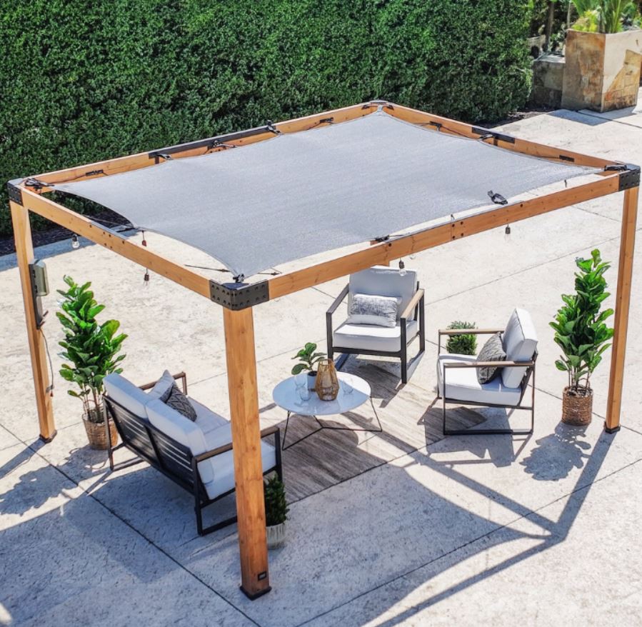 Backyard Discovery Brendan 12 x 10 ft. Cedar Wood Sail Shade Pergola with PowerPort