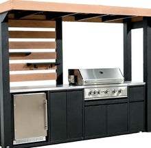 Load image into Gallery viewer, Backyard Discovery Fusion Flame Covered Outdoor Kitchen with 5-Burner Grill, Refrigerator &amp; Steel Roof