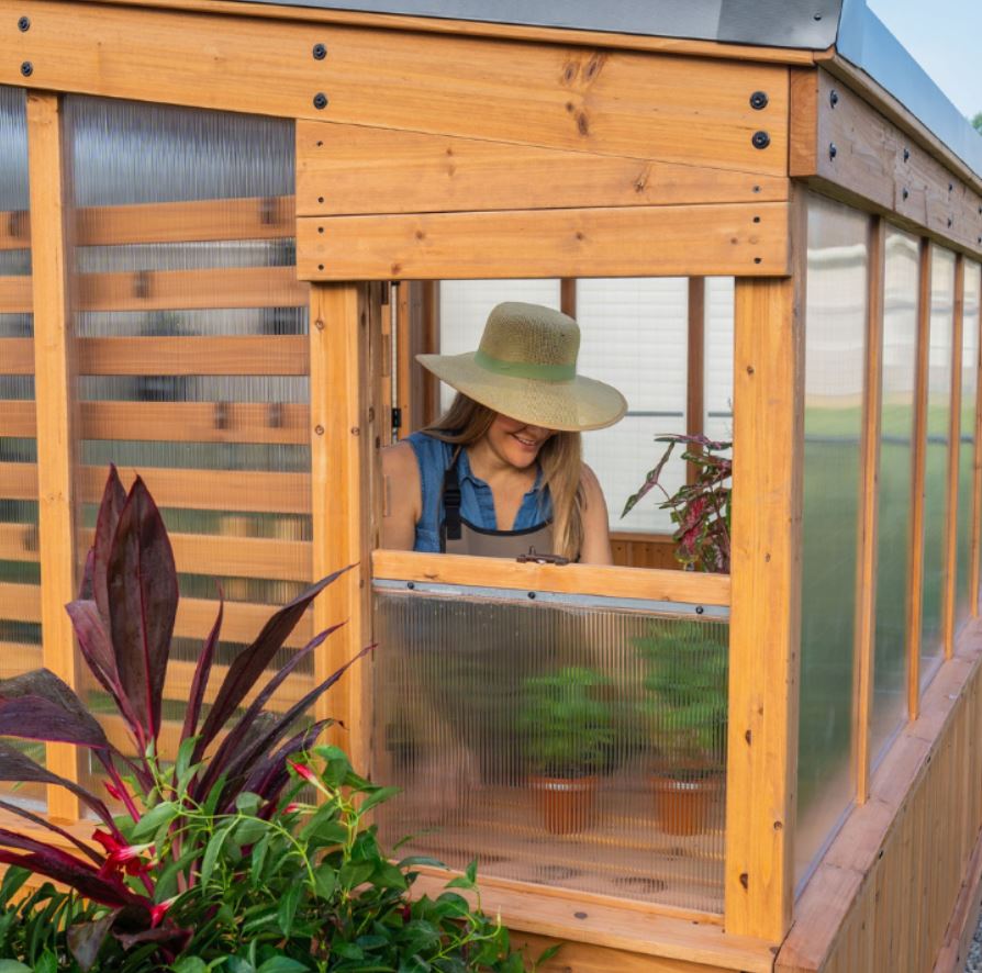 Backyard Discovery Zalie 12 x 7 ft. Cedar Wood Walk-In Greenhouse with Polycarbonate Panels & PowerPort