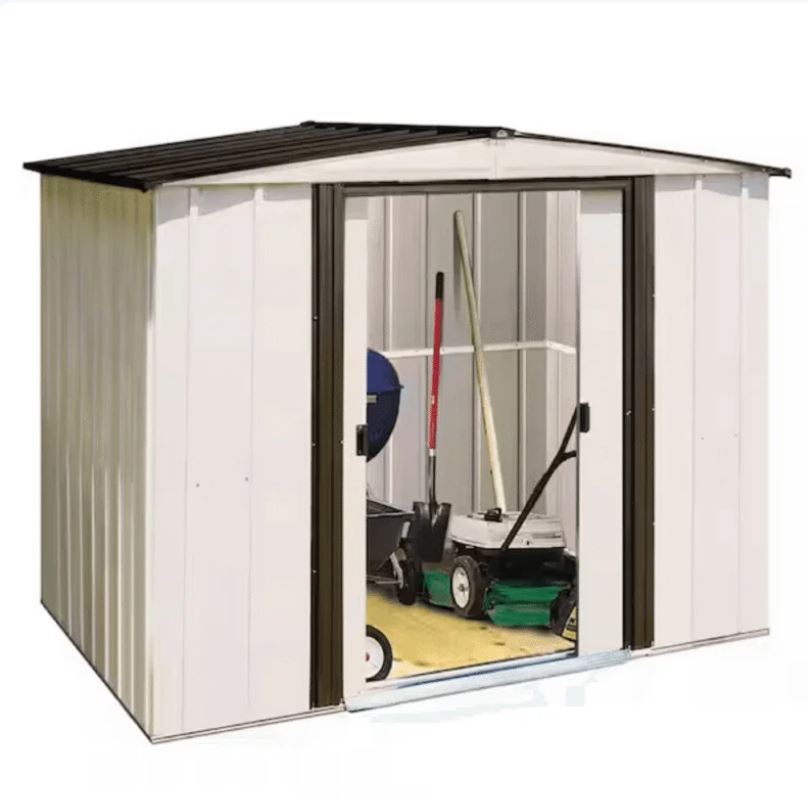Newport 8 ft. W x 6 ft. D 2-Tone Eggshell and Coffee Galvanized Metal Shed with Sliding Lockable Doors (43 sq. ft.)