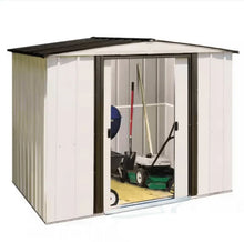 Load image into Gallery viewer, Newport 8 ft. W x 6 ft. D 2-Tone Eggshell and Coffee Galvanized Metal Shed with Sliding Lockable Doors (43 sq. ft.)