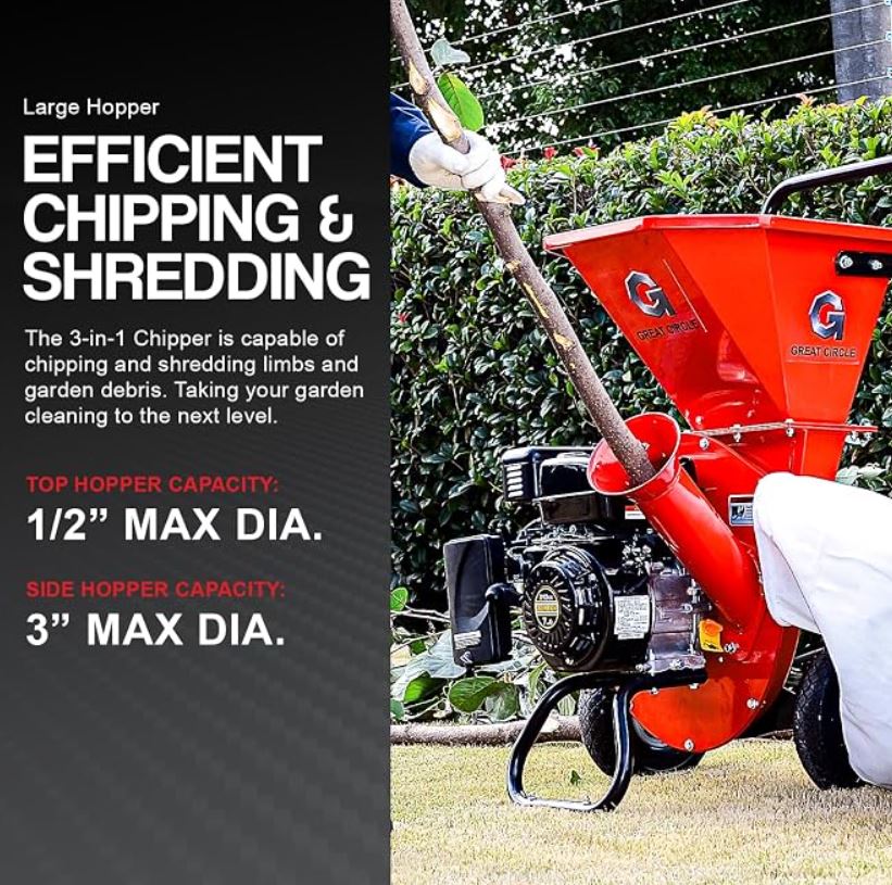GreatCircleUSA Commercial Heavy Duty 15HP Gas Powered Wood Chipper Shredder 420cc