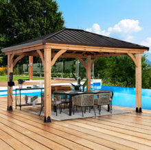 Load image into Gallery viewer, Backyard Discovery Barrington 14×12 Cedar Hardtop Gazebo with Galvanized Steel Roof &amp; PowerPort
