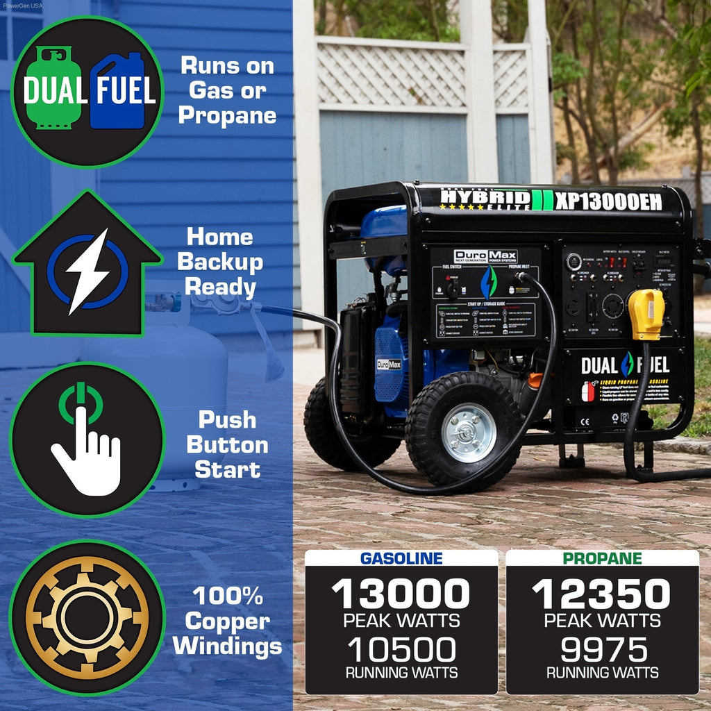 DuroMax XP13000EH 13,000 Watt Dual Fuel EH Portable Generator for Home Power Backup  - PowerGen USA