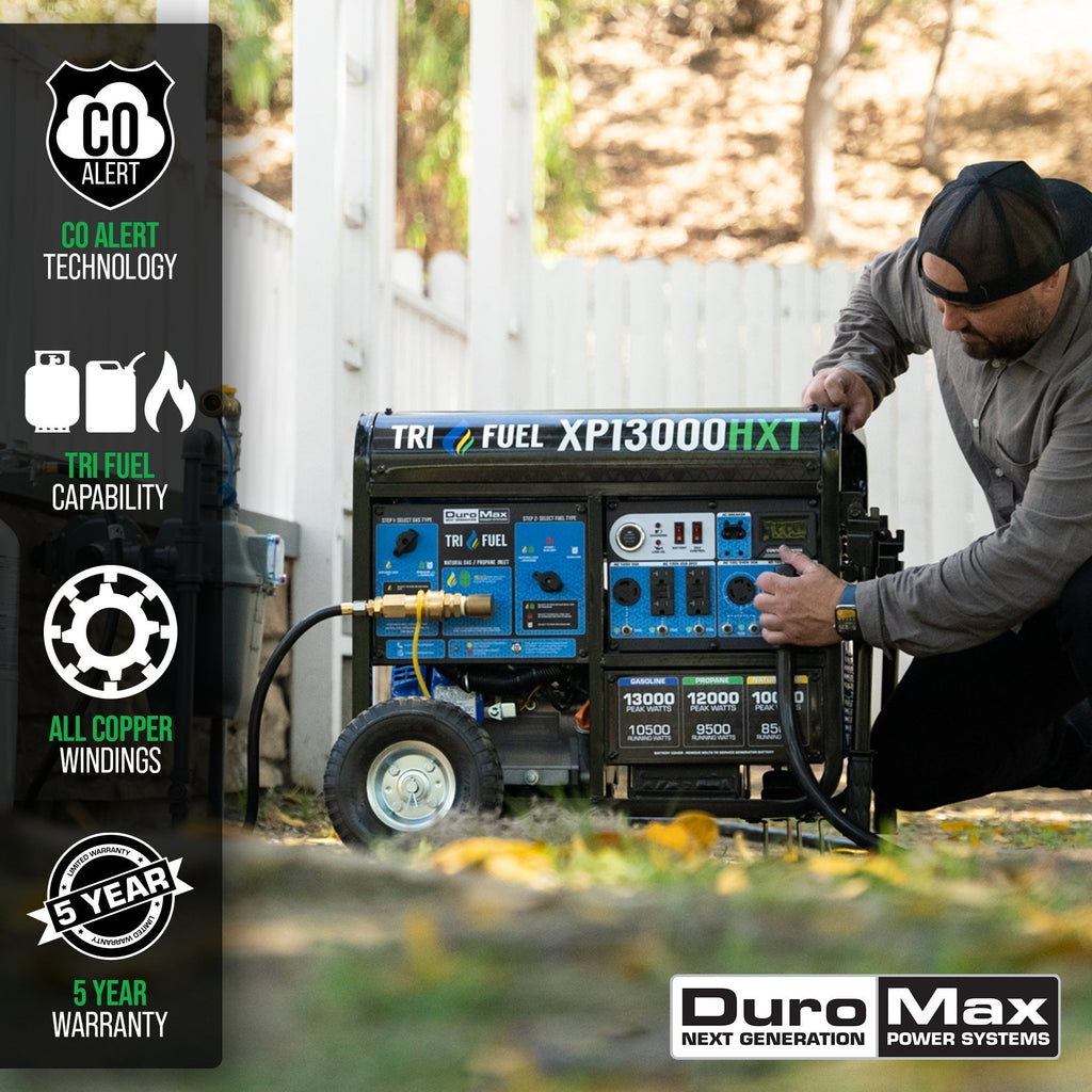 DuroMax XP13000HXT 13,000 Watt Tri Fuel Portable Home Power Backup HXT Generator w/ CO Alert