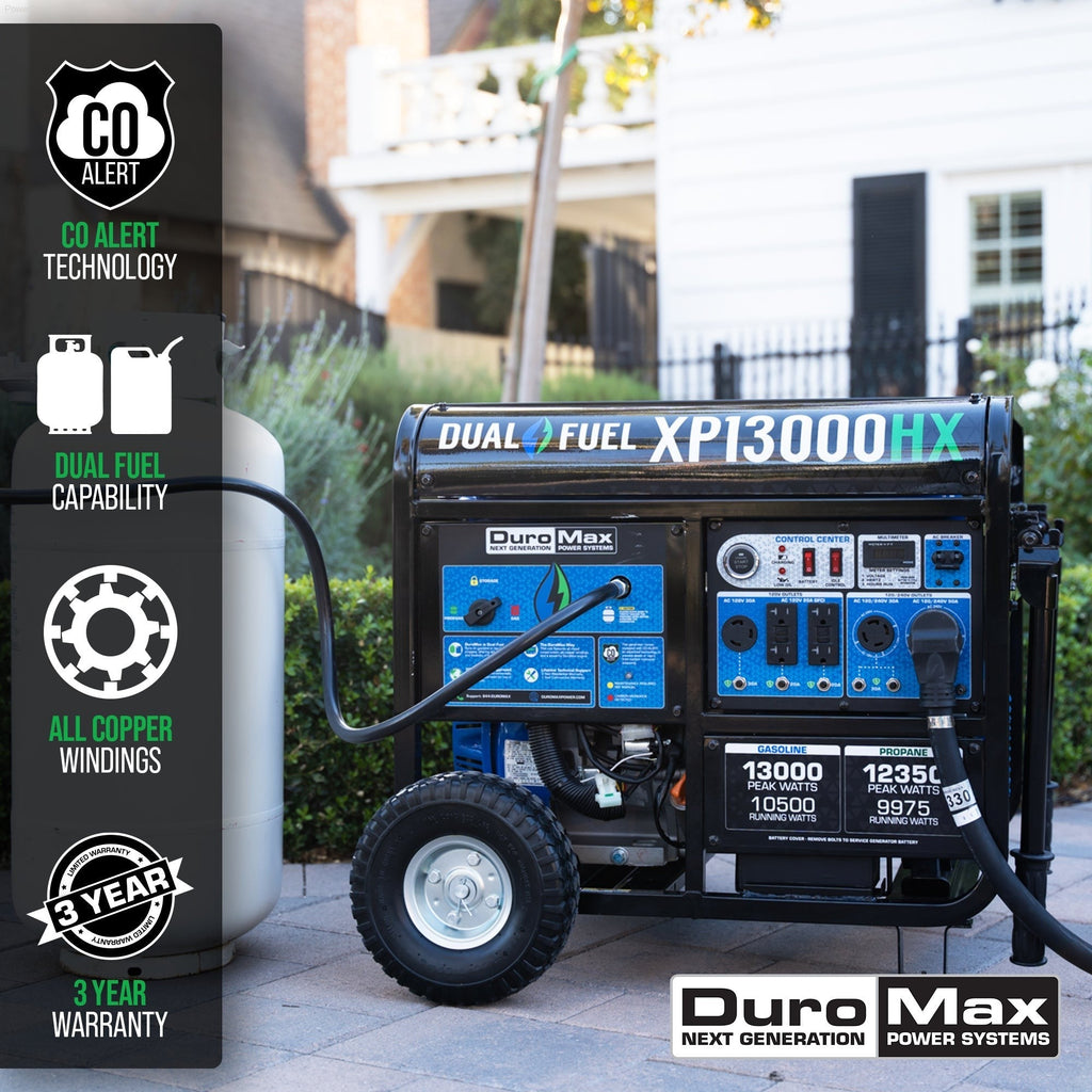 DuroMax XP13000HX Dual Fuel Portable HX Generator 13,000 Watt Home Power Backup with CO Alert