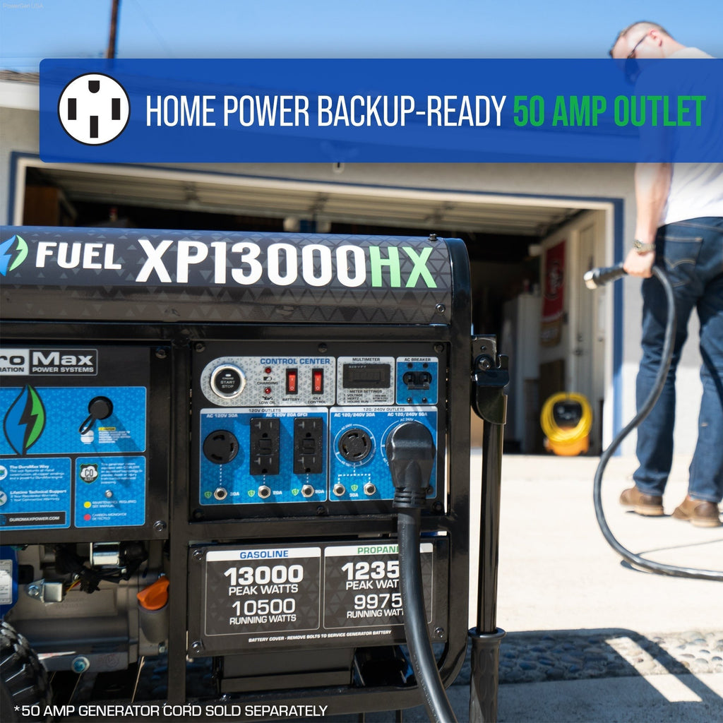 DuroMax XP13000HX Dual Fuel Portable HX Generator 13,000 Watt Home Power Backup with CO Alert