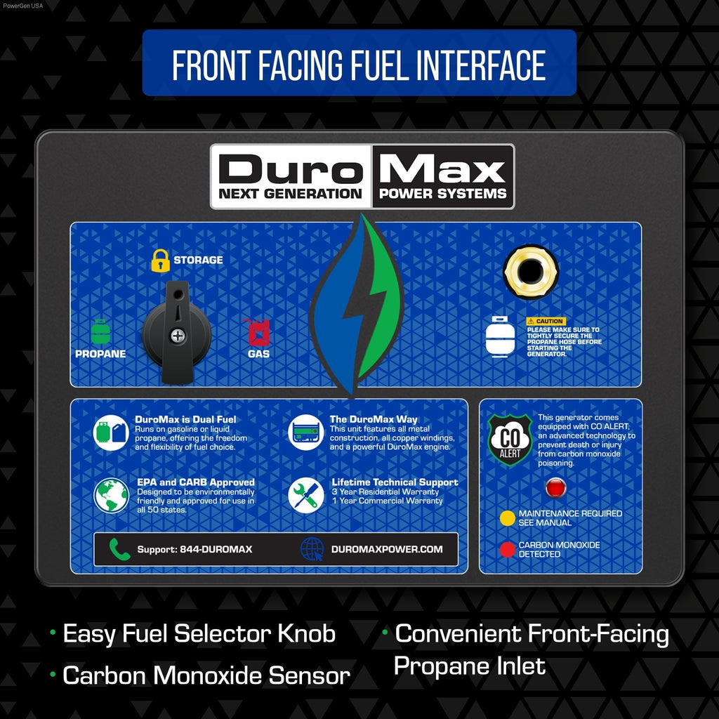 DuroMax XP13000HX Dual Fuel Portable HX Generator 13,000 Watt Home Power Backup with CO Alert