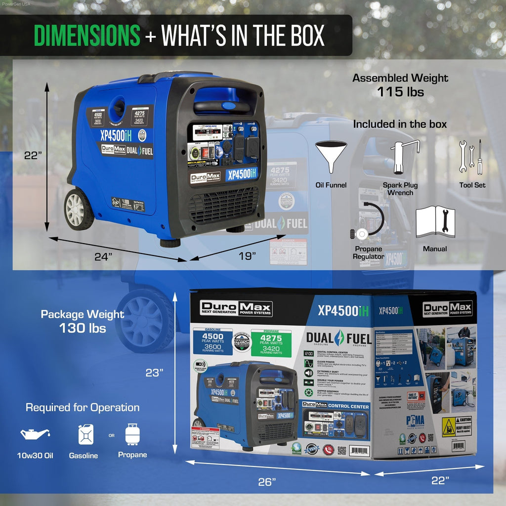 DuroMax XP4500iH 4,500 Watt Dual Fuel Portable iH Inverter Generator w/ CO Alert - PowerGen USA