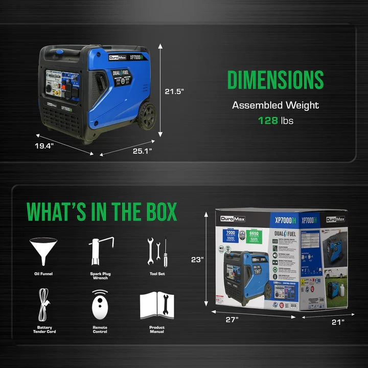 DuroMax XP7000iH 7,000 Watt Portable Dual Fuel iH Inverter Generator w/ CO Alert