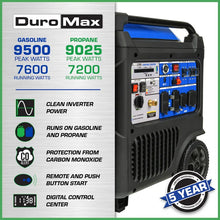 Load image into Gallery viewer, DuroMax XP9500iHT 9,500 Watt Portable Dual Fuel IHT Inverter Generator w/ CO Alert
