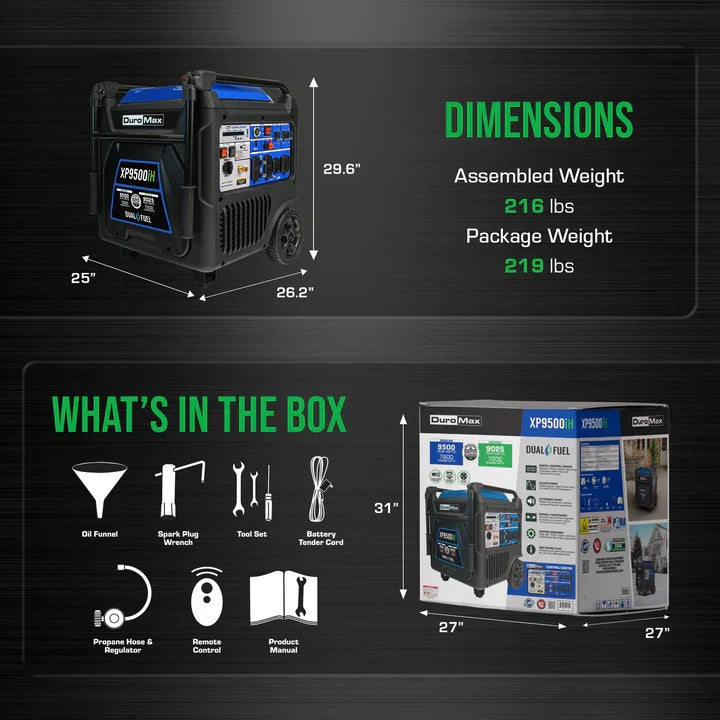 DuroMax XP9500iH 9,500 Watt Portable Dual Fuel iH Inverter Generator w/ CO Alert - PowerGen USA
