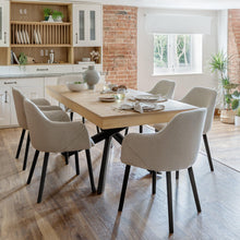 Load image into Gallery viewer, Amelia Whitewash Extendable Dining Table Set - 6 Seater - Freya Sand Carver Chairs - Black Legs