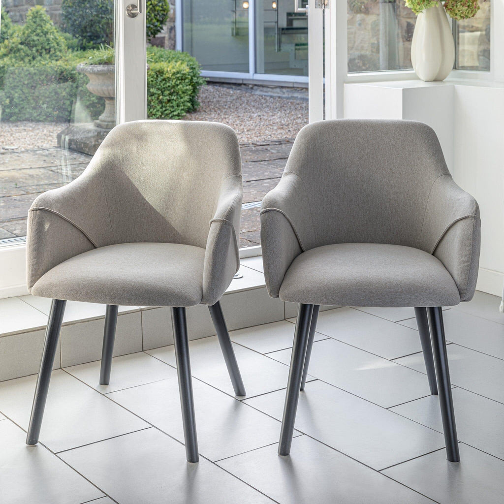 Amelia Whitewash Extendable Dining Table Set - 6 Seater - Freya Sand Carver Chairs - Black Legs