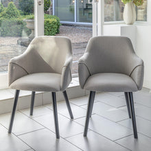 Load image into Gallery viewer, Amelia Whitewash Extendable Dining Table Set - 6 Seater - Freya Sand Carver Chairs - Black Legs