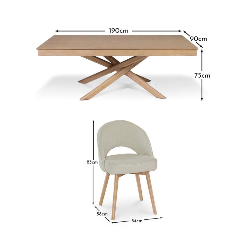 Amelia Whitewash Dining Table Set - 6 Seater - Marilyn Boucle Dining Chairs - Whitewash Legs