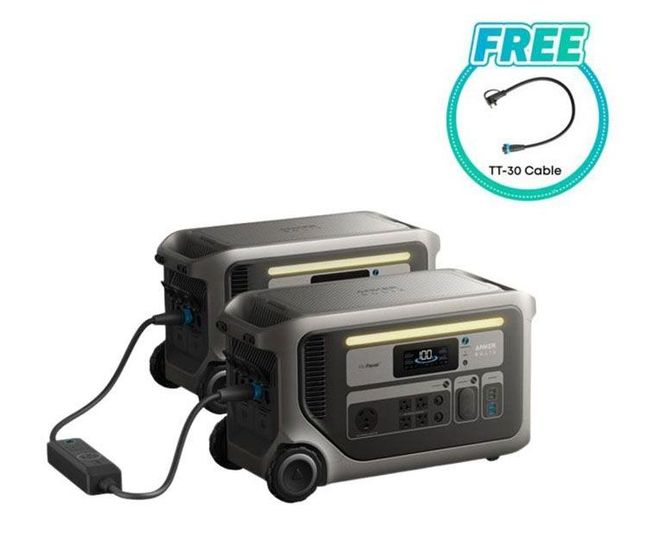 2xAnker SOLIX F3000 Power Station Kit - 6144Wh Total Capacity + Double Voltage Hub - Includes FREE TT-30 Cable