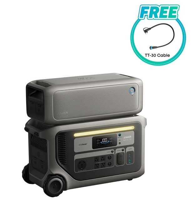 Anker SOLIX F3000 Portable Power Station + BP3000 Expansion Battery - 6144 Watt Hours - Includes FREE TT-30 Cable