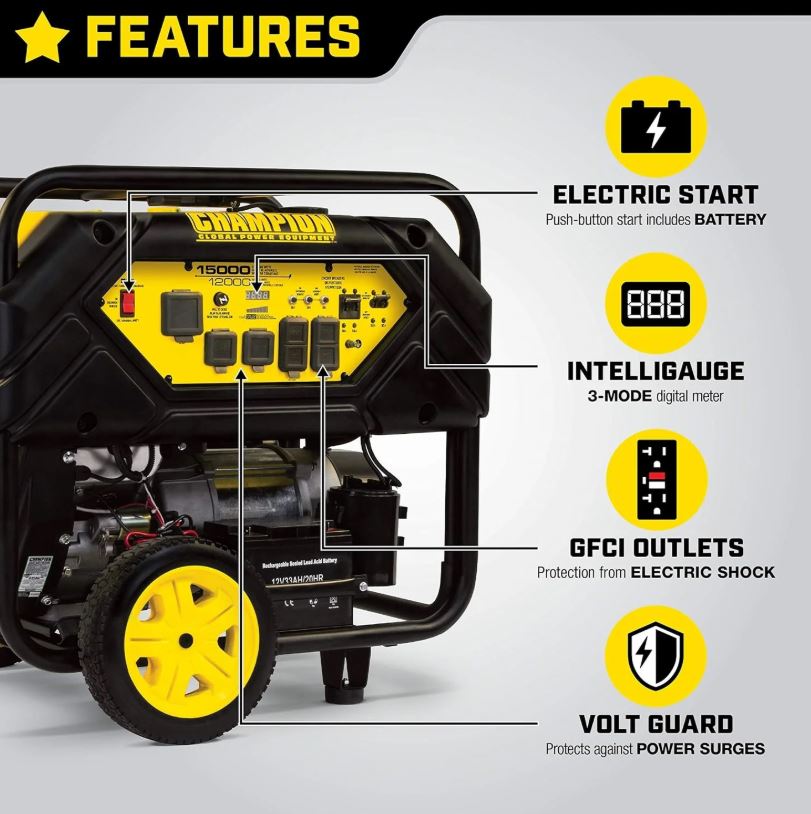 Champion Power Equipment 15,000/12,000 Watts Portable Generator with Electric Start & Lift Hook