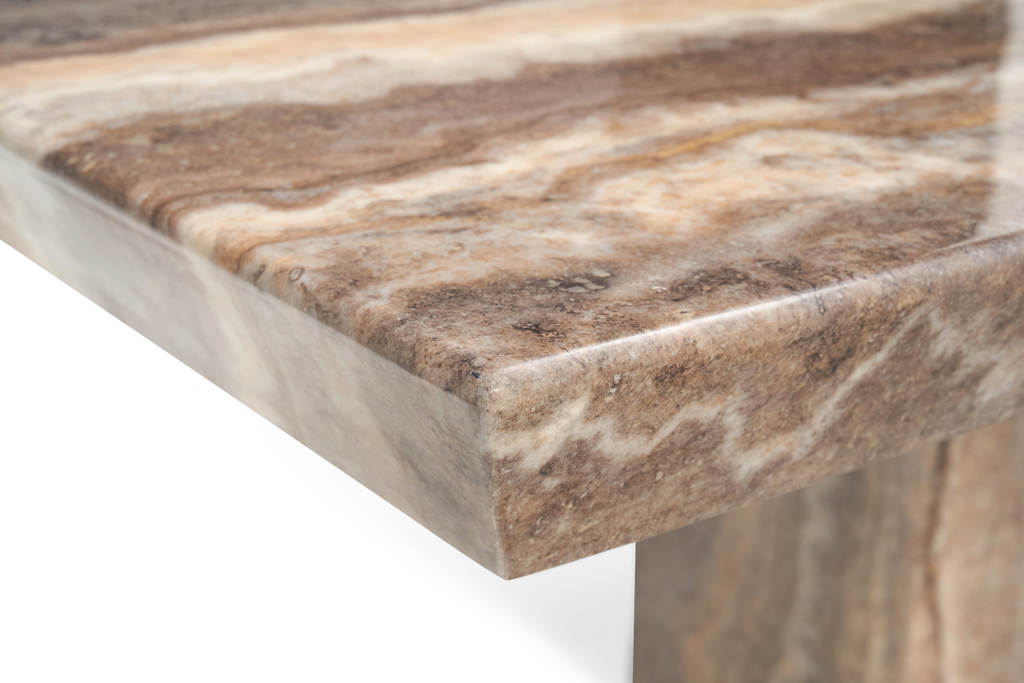 Carvelle 160cm Brown Pedestal Marble Dining Table with Francesca Chairs
