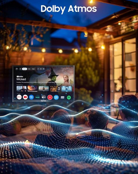 S-Y-L-V-O-X 2000 Nits Full Sun Outdoor TV 65" + Heavy-Duty Adjustable Outdoor TV Wall Mount Bundle 4K UHD, Dolby Atmos, Google TV, Waterproof, Backyard, Patio, Poolside & Restaurant Ready