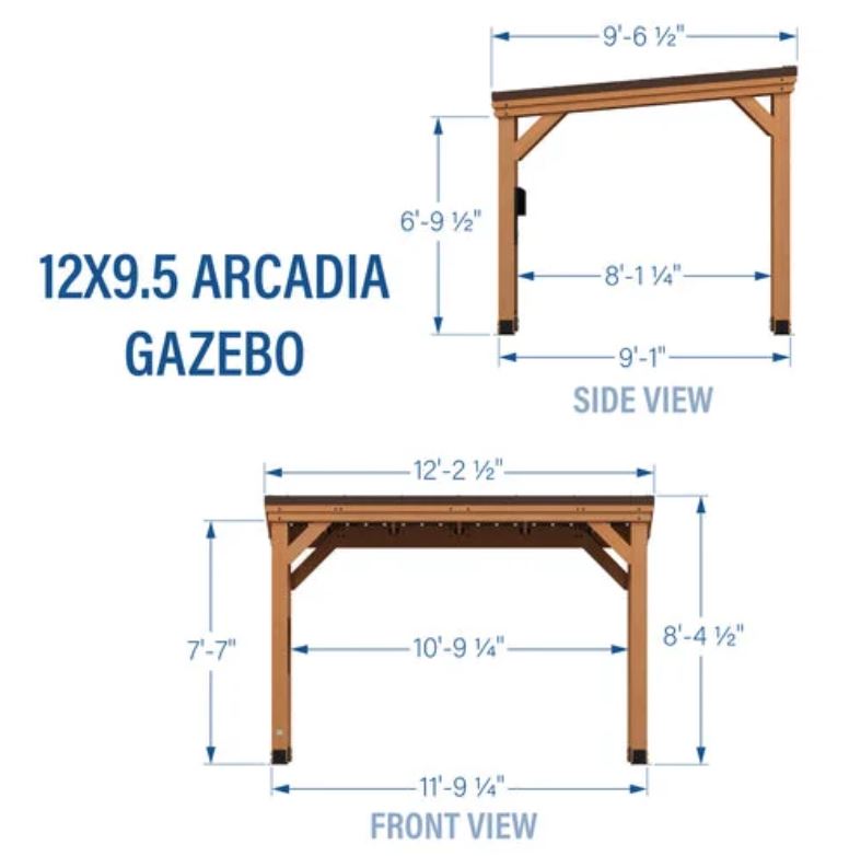 Backyard Discovery 12′ x 9.5′ Arcadia Slope Roof Cedar Gazebo with PowerPort