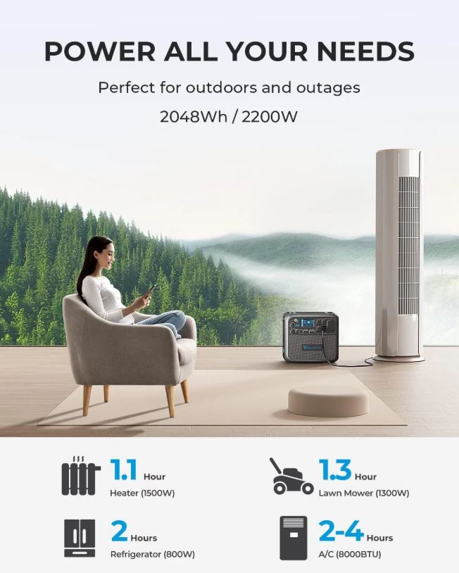 Bluetti Portable Generator 2200W With 350W Solar Panel Included, AC200MAX 2048Wh Solar Generator W/ 4 2200W AC Outlets, Expandable to 8192Wh for Home Backup