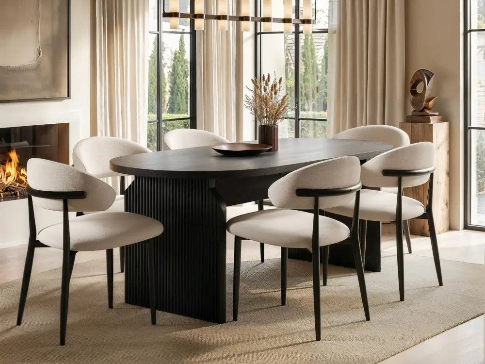 SOLACE+CO Varm & Cyra Black Dining Table Set with Beige Chenille Chairs Table + 4 Chairs