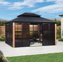 Load image into Gallery viewer, 12′ x 14′ Hardtop Aluminum Gazebo with Galvanized Steel Roof &amp; Sliding Doors
