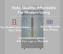 Load image into Gallery viewer, 16.0 CuFt Commercial Display Refrigerator 2-Glass Door Merchandiser in Silver with 8 Adjustable Wire Shelves