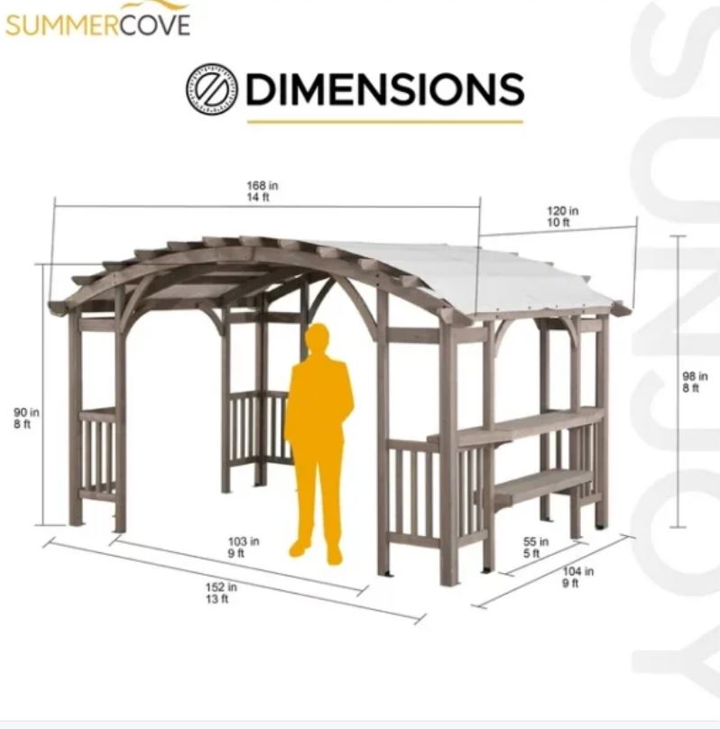 Sunjoy Bellucci 10 x 14 ft. Light Grey Outdoor Cedar Wood Framed Arched Pergola