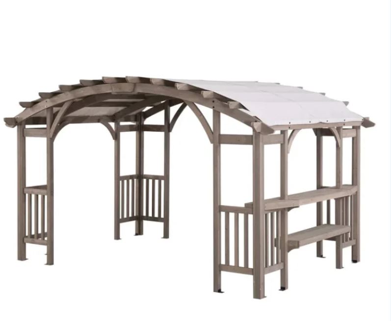 Sunjoy Bellucci 10 x 14 ft. Light Grey Outdoor Cedar Wood Framed Arched Pergola