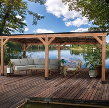 Load image into Gallery viewer, Backyard Discovery Arcadia 24 x 12 ft. Cedar Wood Hardtop Sloped Roof Gazebo with PowerPort