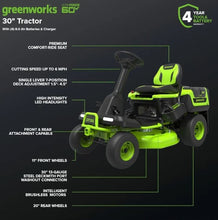 Load image into Gallery viewer, Greenworks 60V 30” CrossoverT Riding Lawn Tractor with 8.0 Ah