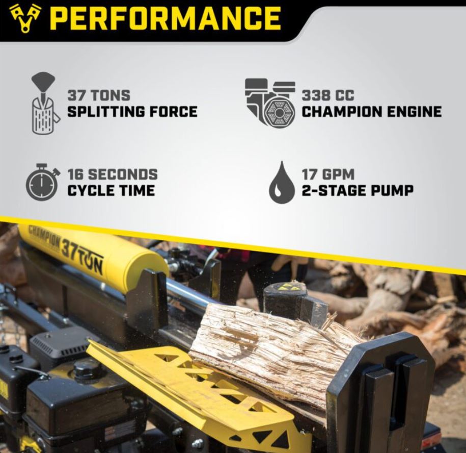 Champion Power Equipment 37-Ton Horizontal/Vertical Full Beam Gas Log Splitter with Auto Return