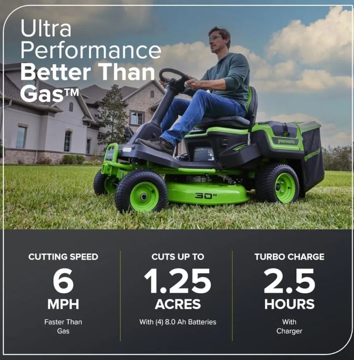 Greenworks 60V 30” CrossoverT Riding Lawn Tractor with 8.0 Ah