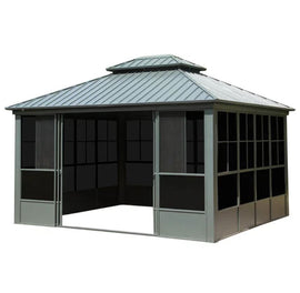 12′ x 14′ Hardtop Aluminum Gazebo with Galvanized Steel Roof & Sliding Doors