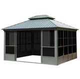 12′ x 14′ Hardtop Aluminum Gazebo with Galvanized Steel Roof & Sliding Doors