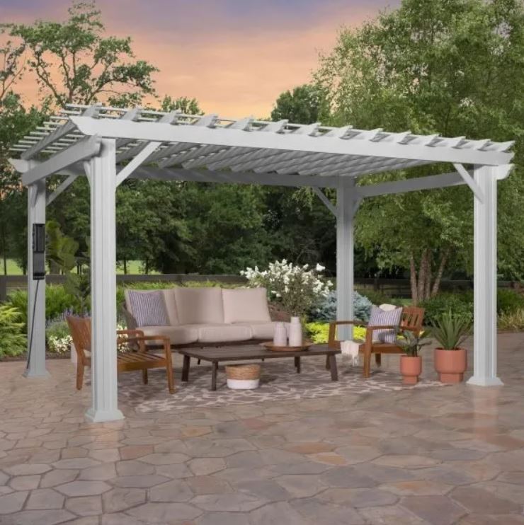 14×12 Hawthorne Traditional Steel Pergola With Sail Shade Soft Canopy