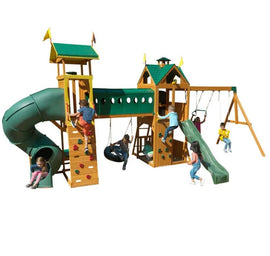 KidKraft Mockingbird View Wooden Swing Set / Playset with Tower Hoop Tunnel and Tire Swing