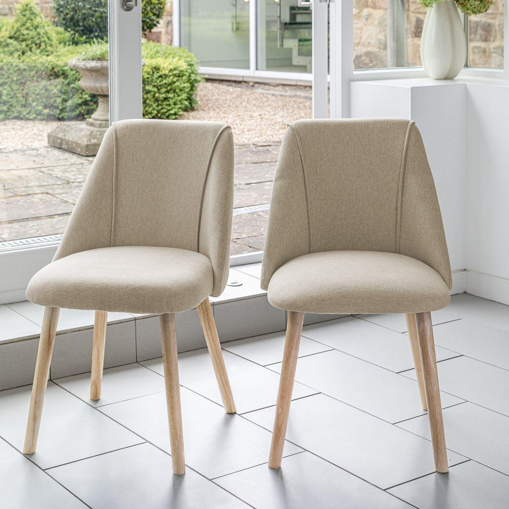 Raleigh Whitewash Oak Rectangular Dining Table Set - 6 Seater - Freya Sand Dining Chairs - Whitewash Oak Legs
