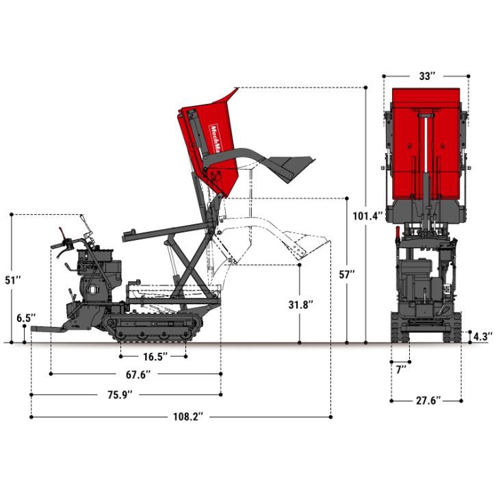1100lbs Capacity E-Start 10HP 302cc Gas Engine Tracked Dumper Hydraulic Tipping and Lifting with Front Shovel