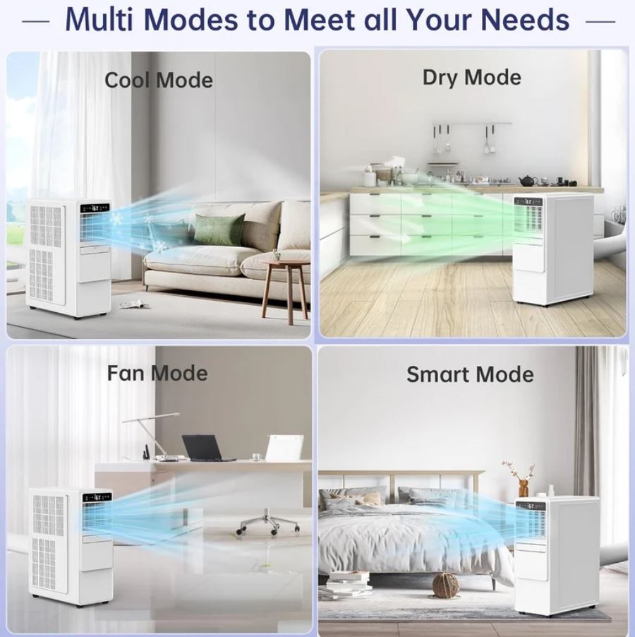 12000 BTU Portable Air Conditioner with Cooling, Fan, Dehumidifier, Sleep Mode & Remote Control