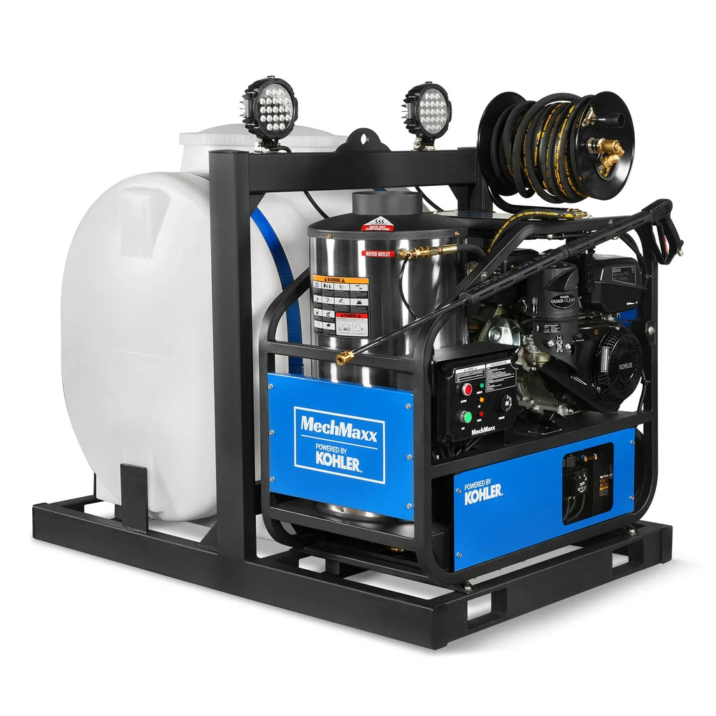 MechMaxx 4000 PSI 4 GPM KOHLER E-Start Engine Hot Water Pressure Washer Skid Mounted with 175 Gal Tank,  HPW40KT