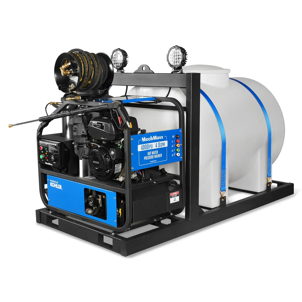 MechMaxx 4000 PSI 4 GPM KOHLER E-Start Engine Hot Water Pressure Washer Skid Mounted with 245 Gal Tank,  HPW40KBT