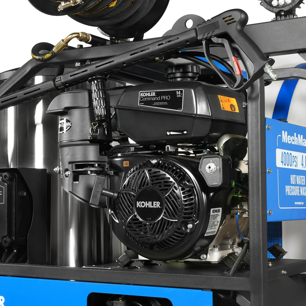 MechMaxx 4000 PSI 4 GPM KOHLER E-Start Engine Hot Water Pressure Washer Skid Mounted with 175 Gal Tank,  HPW40KT